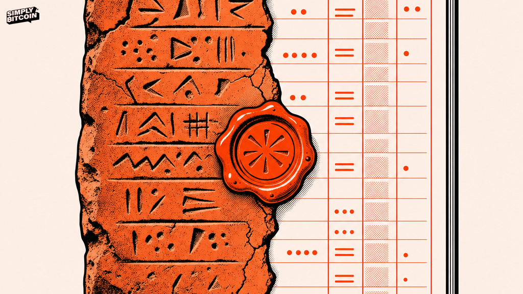 An ancient stone edict merging into a modern government budget ledger, joined by a wax seal.