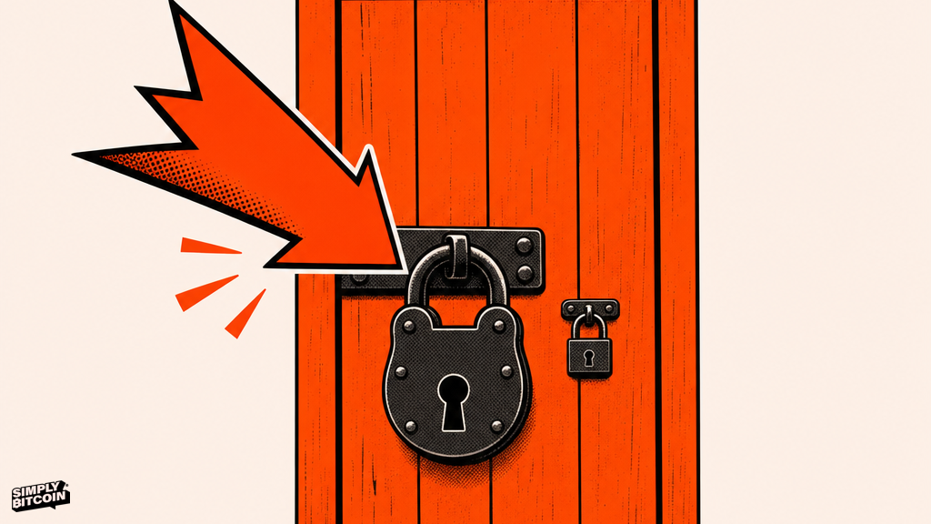 An illustration of someone pointing anxiously at the wrong lock on a door while the real lock sits beside it, ignored.