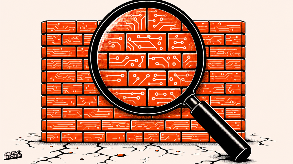 An illustration of an intact circuit patterned wall under inspection, with the only visible cracks appearing in the ground around it.