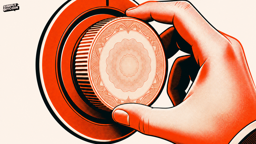 A hand turning a large unmarked dial by one small notch.