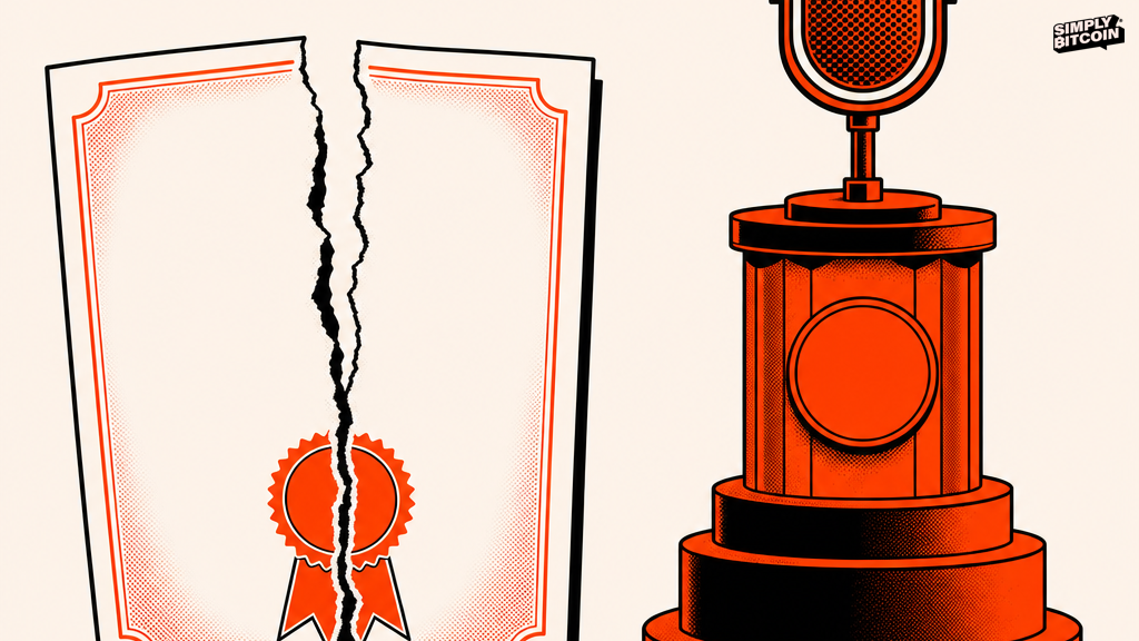 A torn license on one side and a rising microphone on a trophy stand on the other, symbolizing unequal consequences for being wrong.