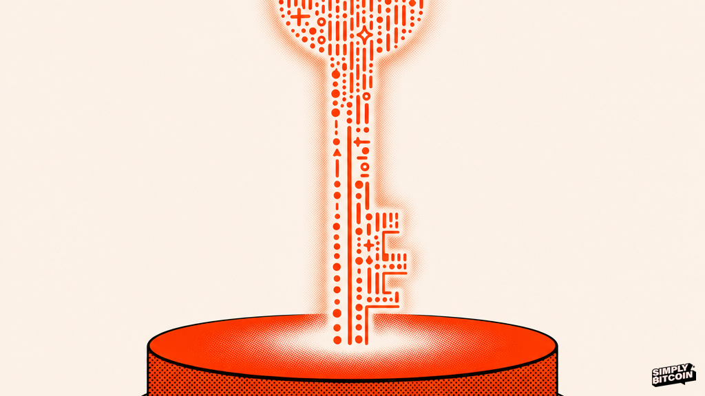 A glowing key made of mathematical symbols resting alone on an empty pedestal.