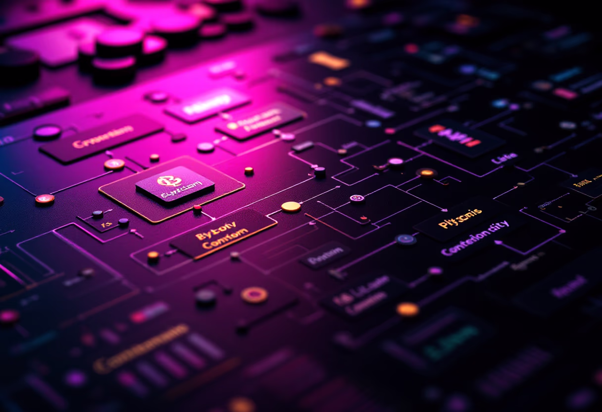 image of a digital diagram or flowchart (for a blockchain and cryptocurrency)