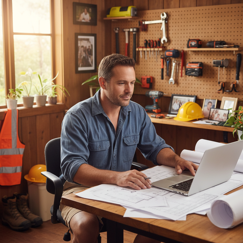 Australian tradesman reviewing career and income options at home