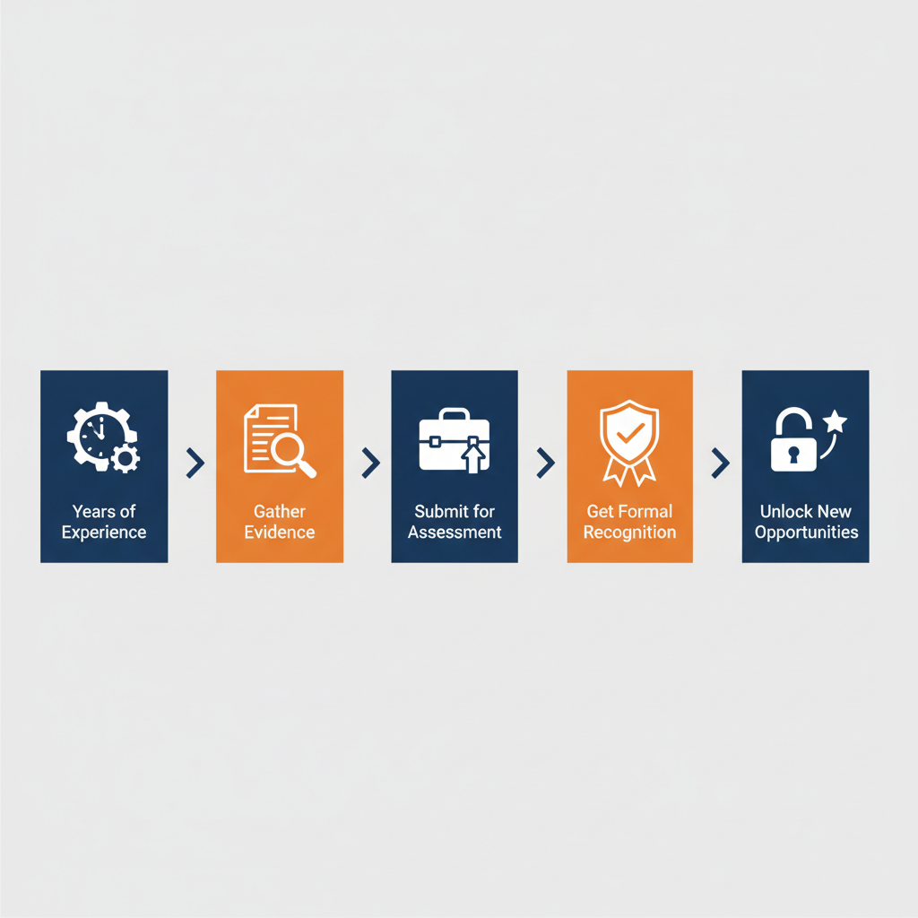 5-step process graphic: Experience, Evidence, Assessment, Recognition, Opportunities
