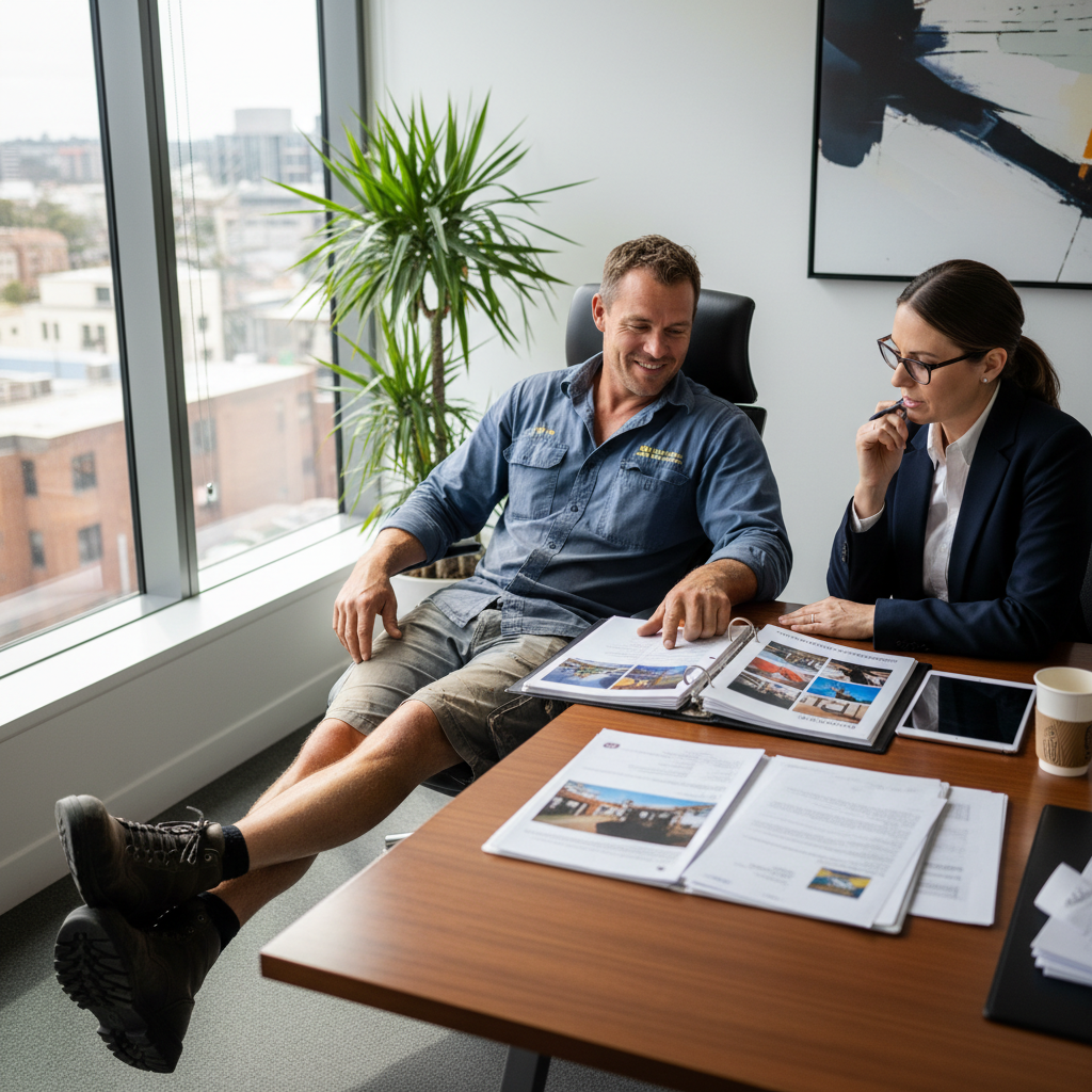 Tradesman reviewing RPL portfolio with assessor