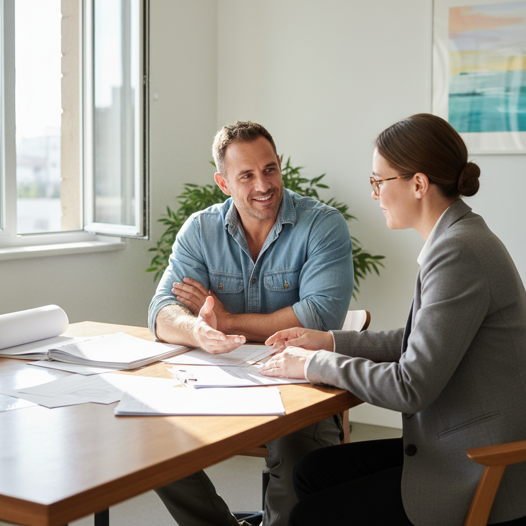 Tradesman reviewing RPL portfolio with assessor