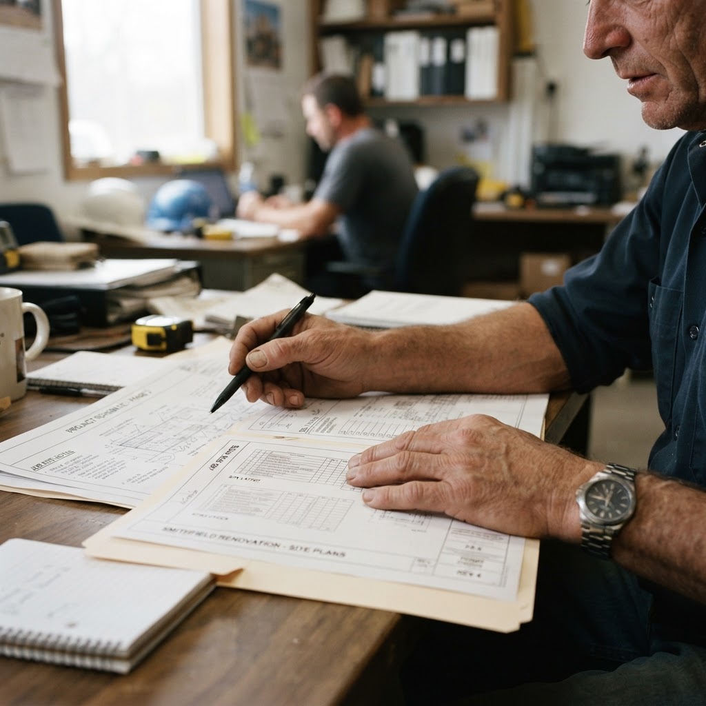 Tradesman reviewing documents and qualification pathway