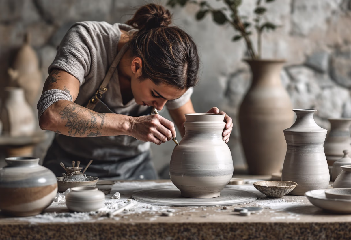 image of art class in session (ceramic studio)