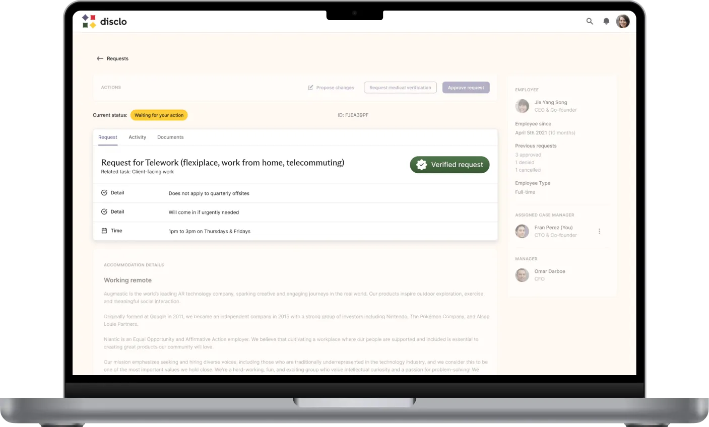 Disclo's employer dashboard