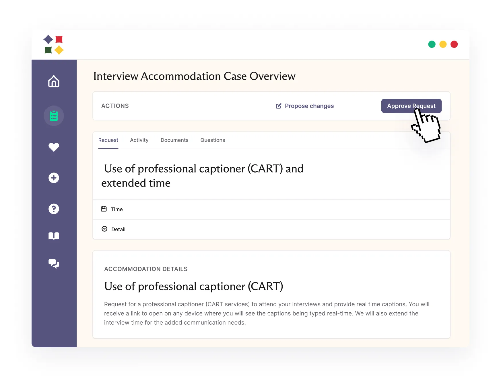 Screenshot of Disclo's interview accommodations product