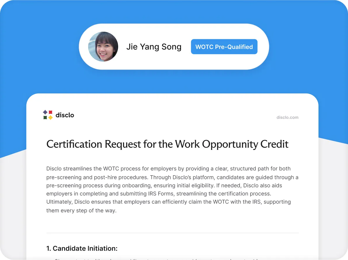 Image of steps for Disclo's Work Opportunity Tax Credit (WOTC) offering