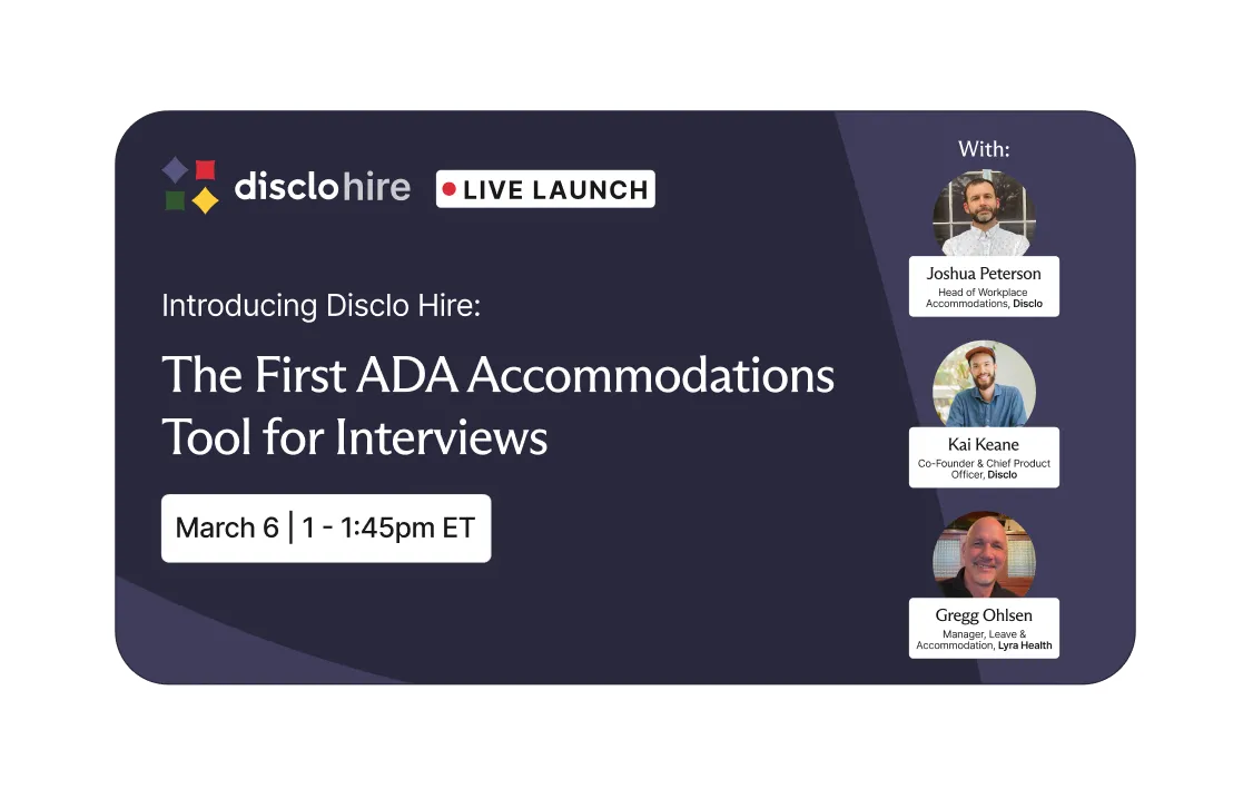 An infographic with four key features: 1. A lightning bolt icon representing 'Fast, automated health verifications.' 2. A computer monitor icon indicating 'Intuitive, easy-to-use user interface and experience.' 3. A checkmark inside a badge symbolizing 'End-to-end interactive process digitized.' 4. An icon of a person with circles around it, denoting 'On-demand ADA and disability experts available.'