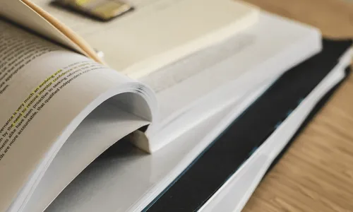 Open books on a table