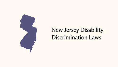 Shape of the state of New Jersey with the article's title to the right.
