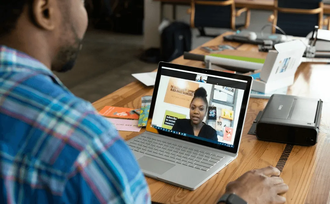Two people on a video call.