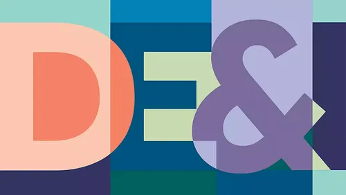 Graphic visual of letters "DE&I"