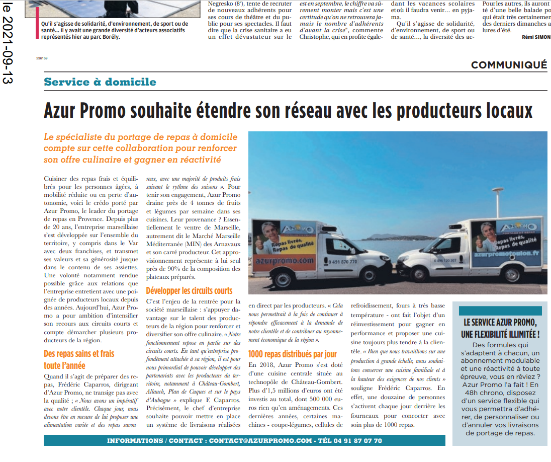 Les portages de repas AZUR PROMO sur LA PROVENCE !