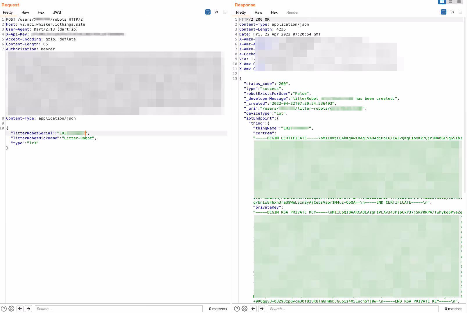 AWS Certificates returned in response.