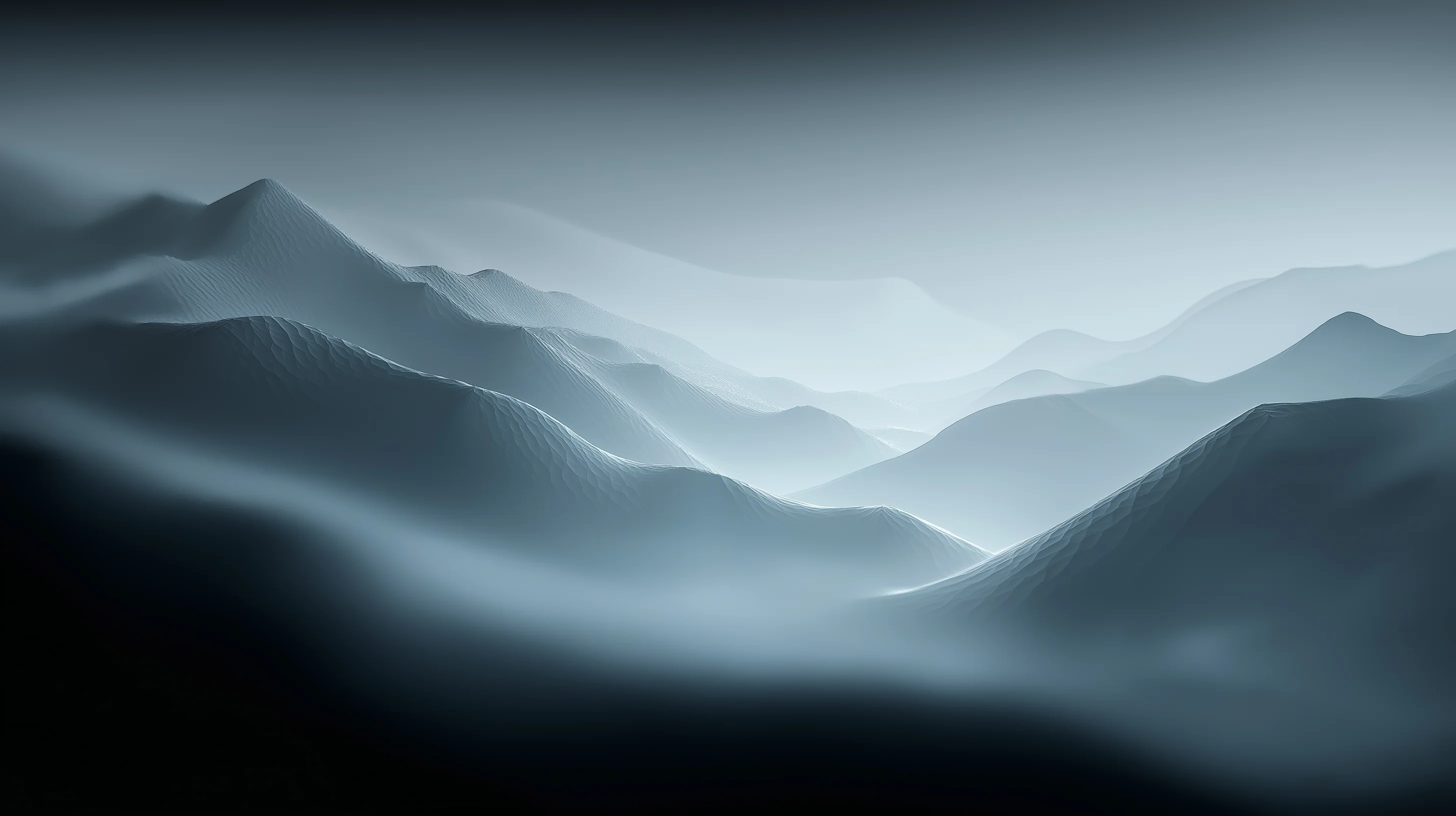 Une surface lisse et ondulée évoquant des vagues ou des dunes dans des tons bleus et gris.
