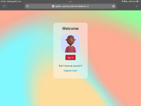 Passkey sign-in sequence on an iPad