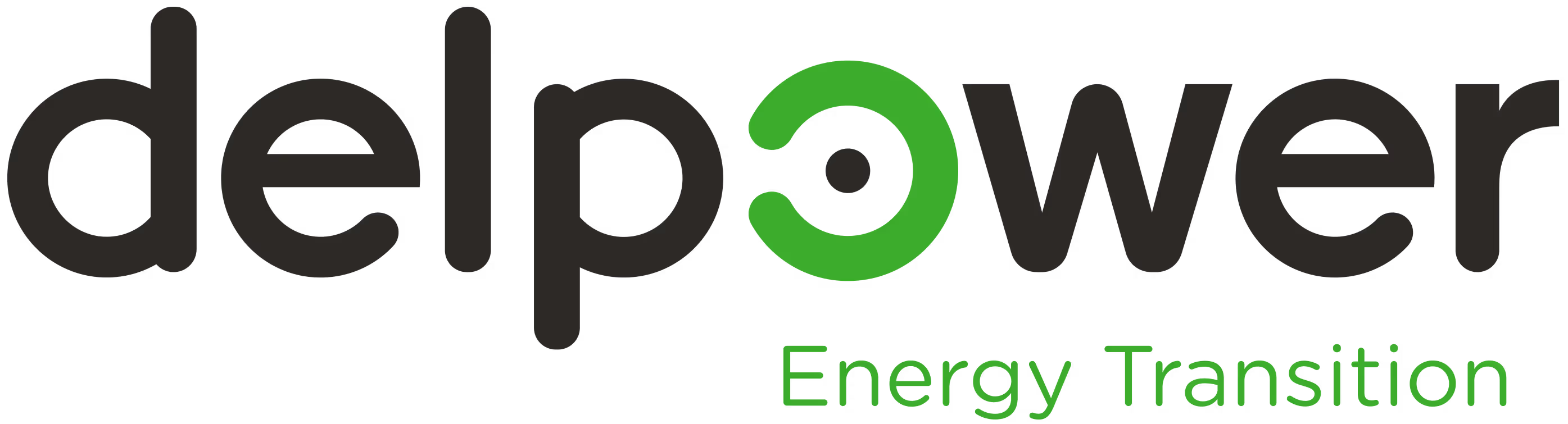 Delpower logo with a green circular design element and the tagline Energy Transition.