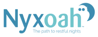 Nyxoah brand logo with slogan 'The path to restful nights'.