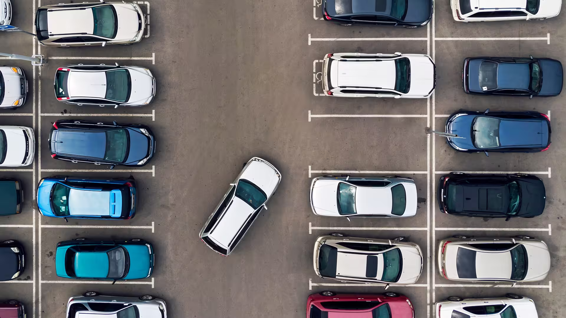 Aerial view of a car park — parking layout, traffic study and sustainable urban mobility