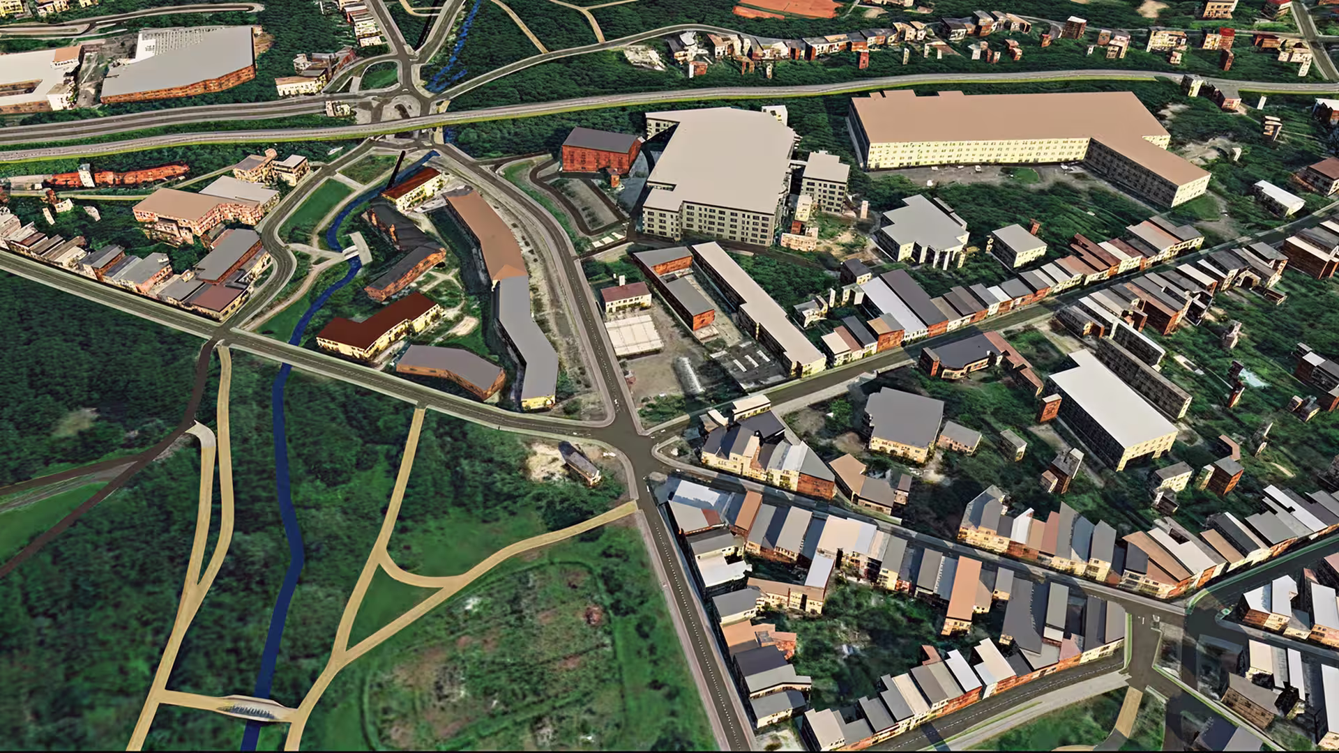 Urban road intersection seen from the sky — sustainable mobility, urban planning and traffic impact studies