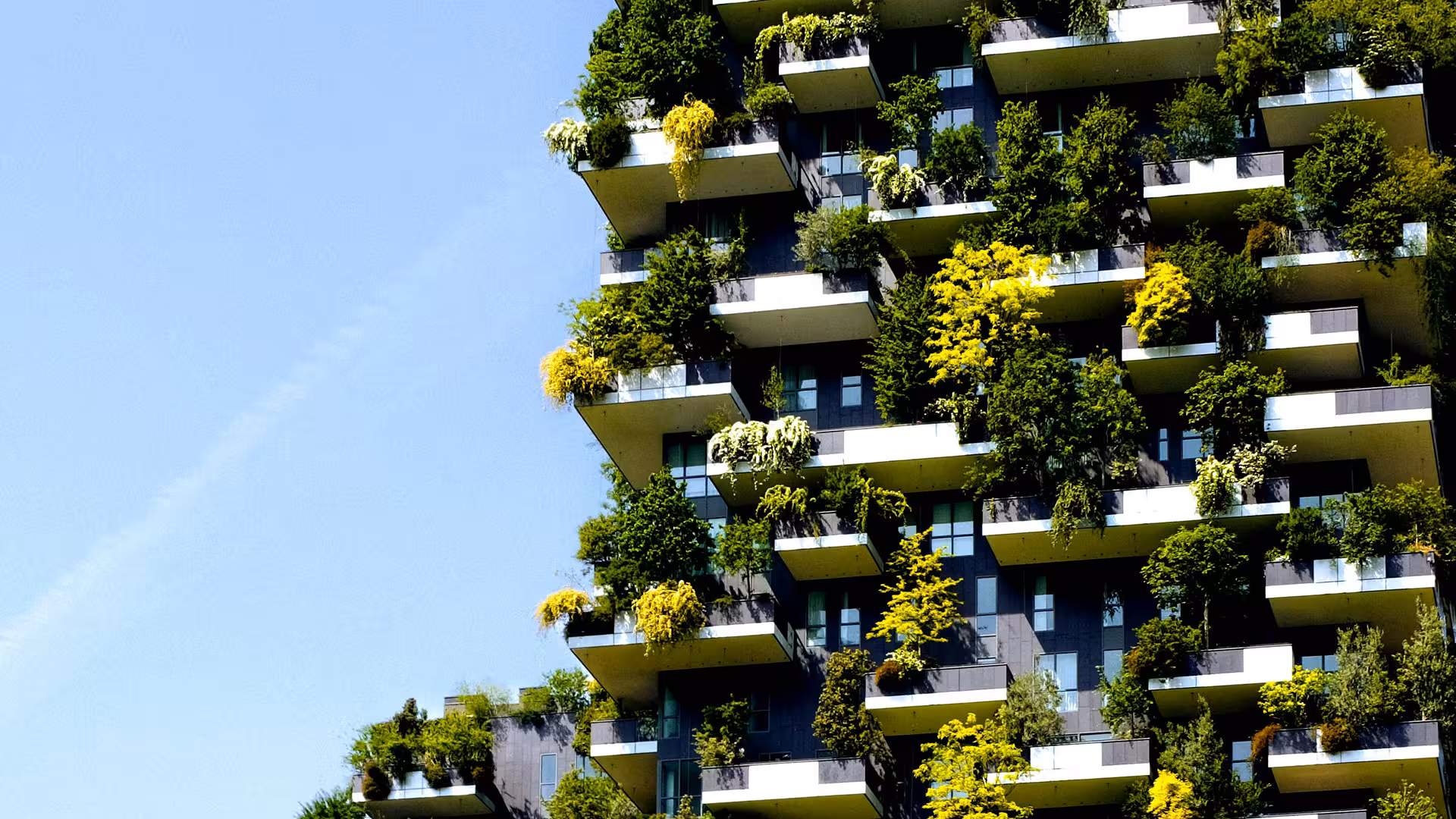 Tour résidentielle aux balcons couverts de jardins verticaux, illustration pour Labellisation (BREEAM, DGNB, HQE)
