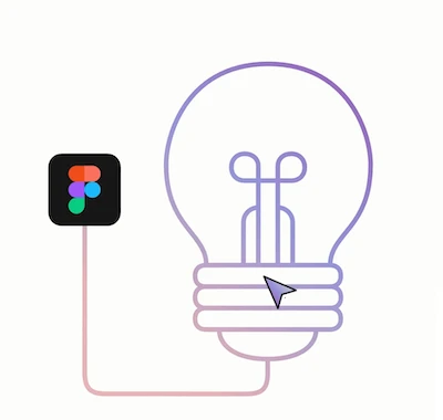 Illustration of a gradient light bulb connected by a wire to the Figma app icon.