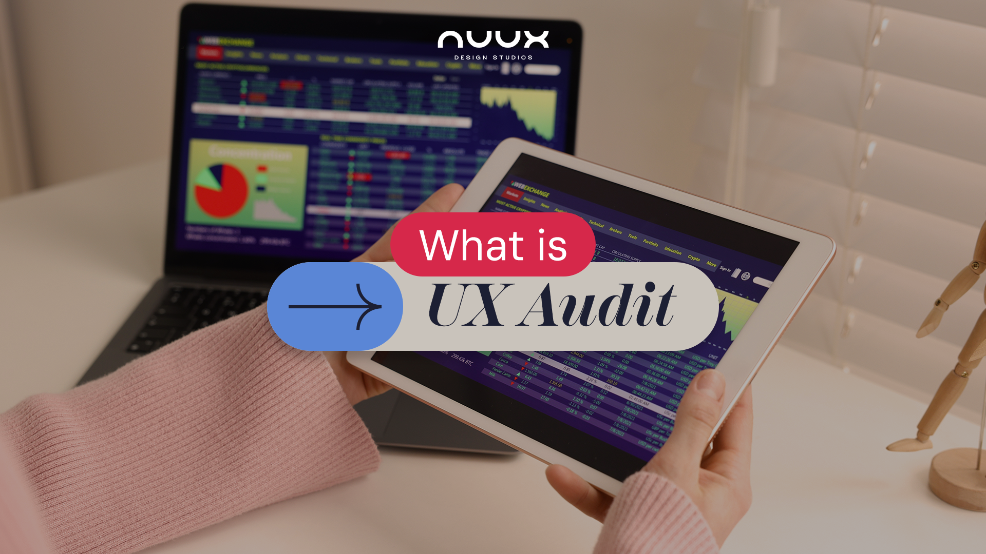 UX audit dashboard displayed on a tablet with analytics data visible