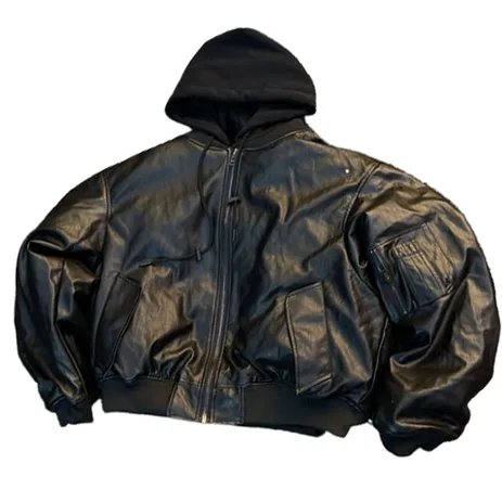 Flee GFN Heavy Leather Hooded Bomber Jacket