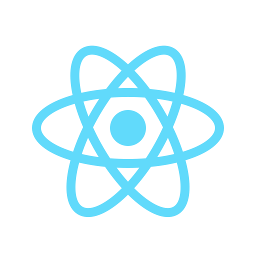 Blue React logo consisting of an atom symbol with three elliptical orbits around a central dot on a white rounded square background.