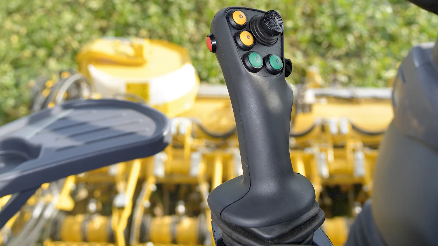 The left-hand joystick controls in the cabin of the ROPA Tiger 6S