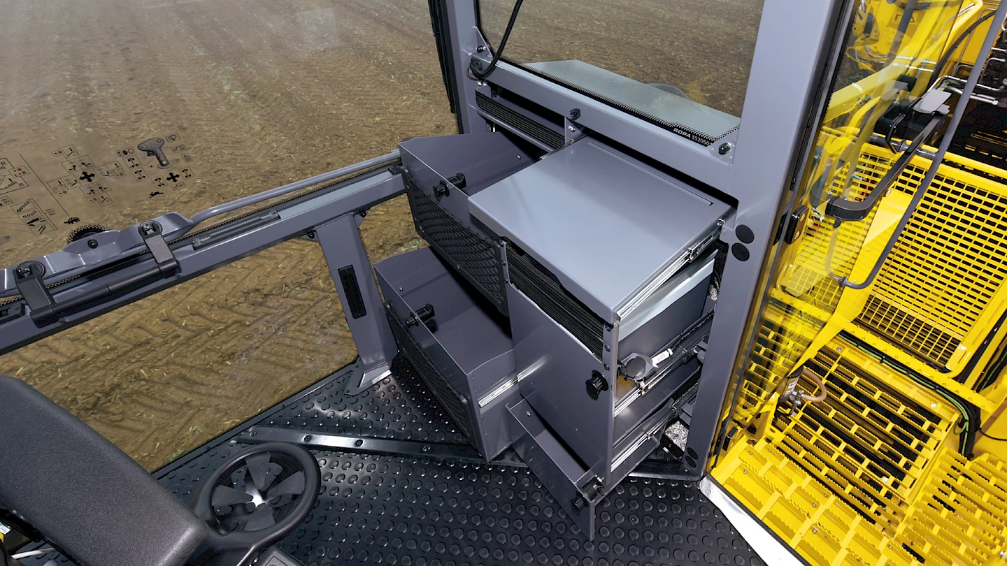 The storage drawers and compartments located in the cabin of the ROPA Maus 6