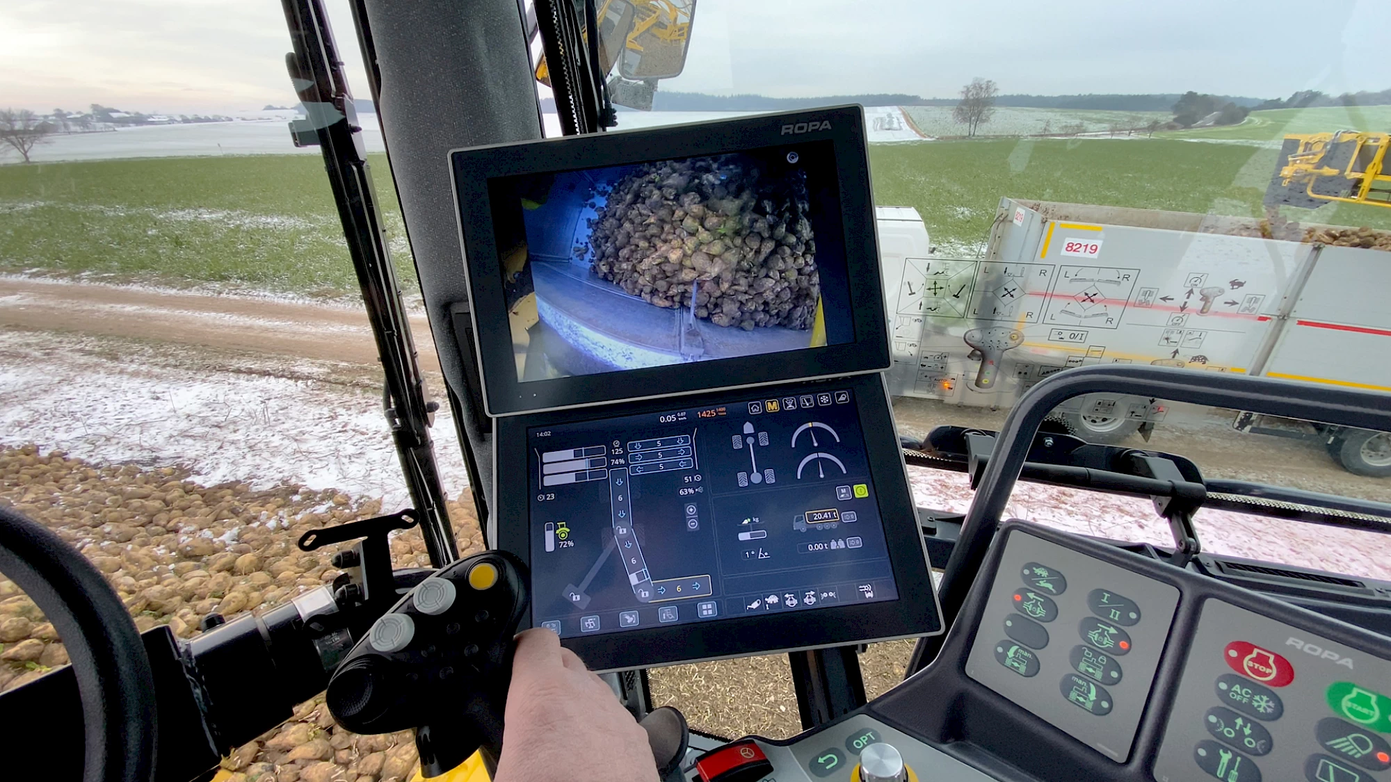 The R-touch control terminals in the cabin of a ROPA Maus 6