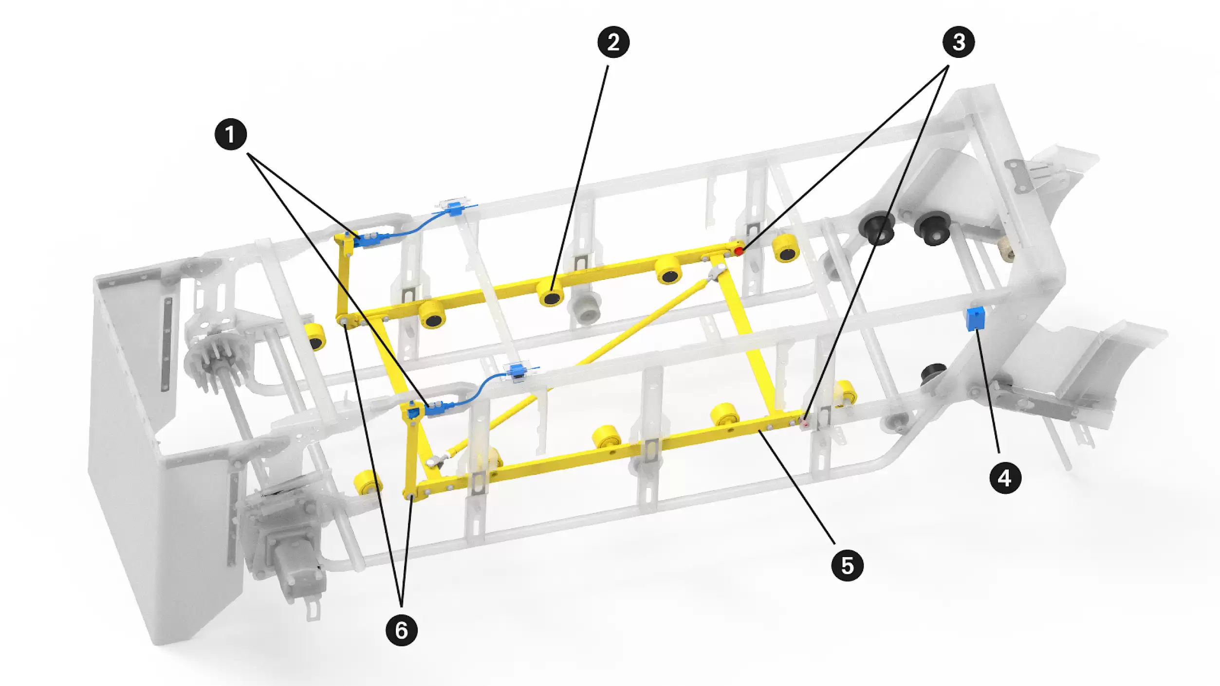An illustration of the mechanics behind the new weighing concept located on the truck conveyor of the ROPA Maus 6.