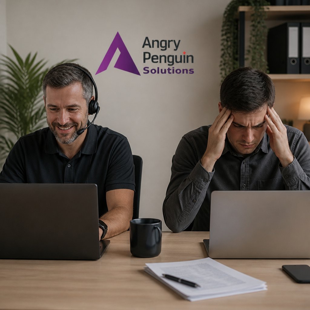 Small business owner troubleshooting a late-night IT error