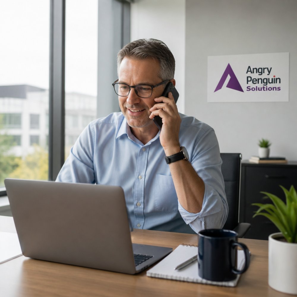Business owner relieved by secure IT support monitoring dashboard process