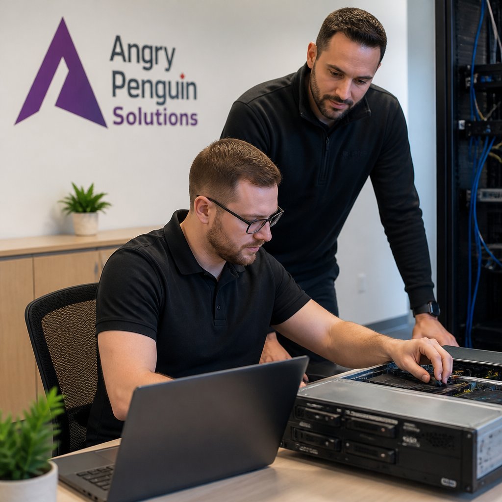 Small office team reviewing secure IT support and network protection