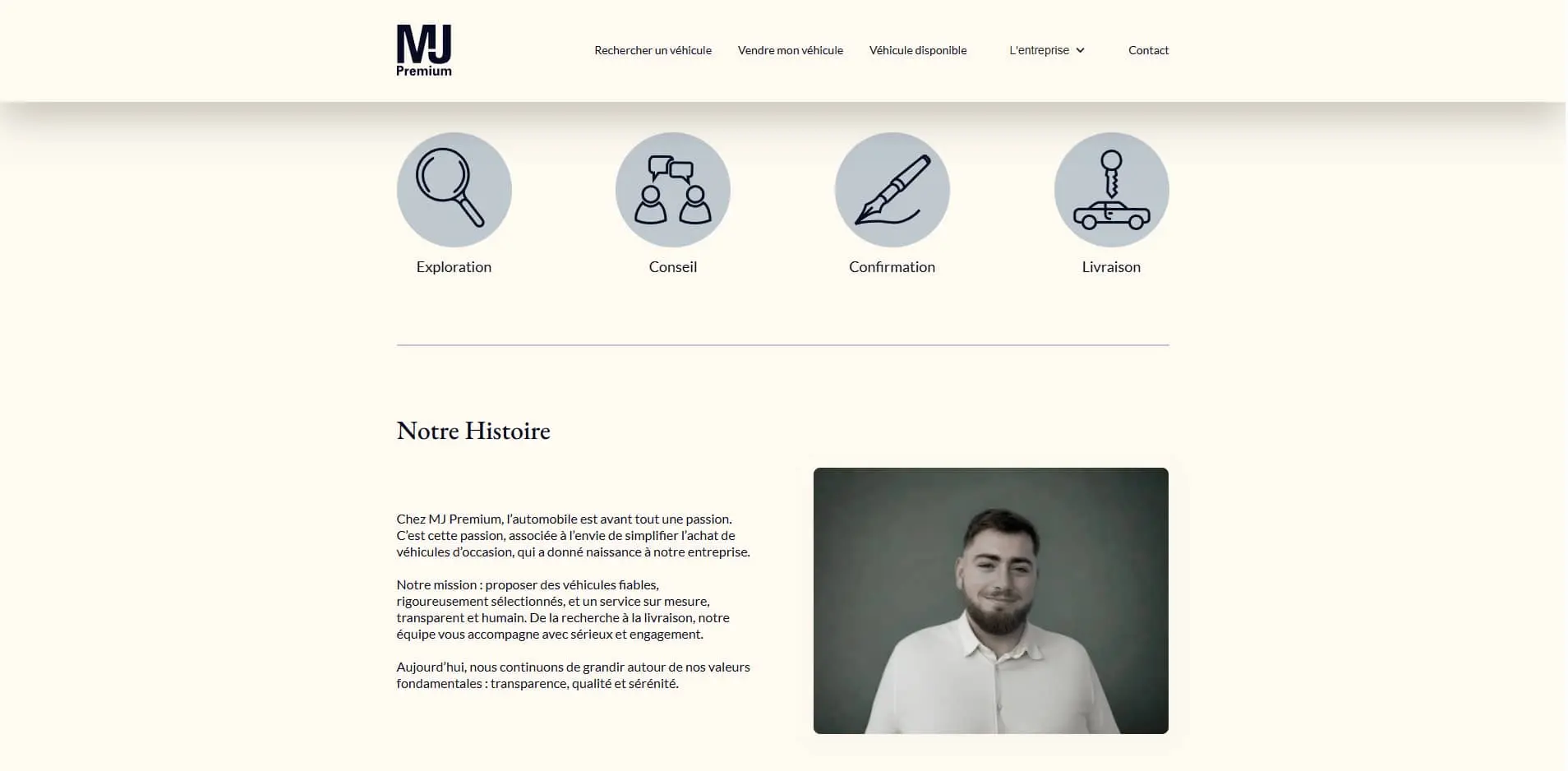 Image d’accueil du site vitrine réalisé pour MJ Premum