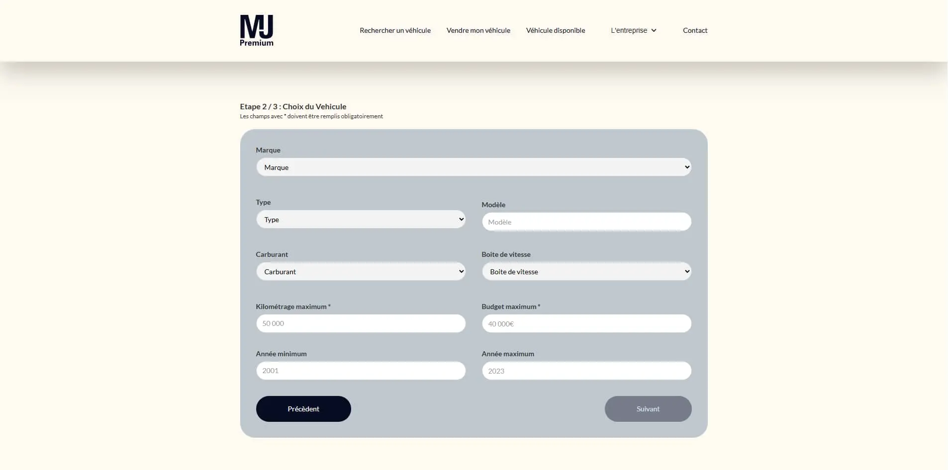 Image Recherche du site vitrine réalisé pour MJ Premum