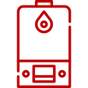 Red icon of a gas container with a drop symbol in the center.