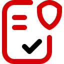 Icon of a document with lines and a shield symbol representing warranty or protection.