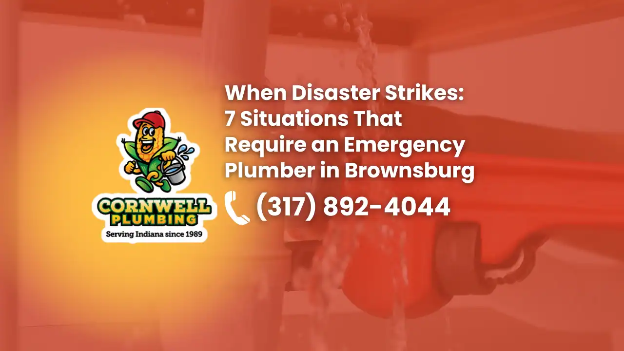 Emergency plumbing services in Brownsburg by Cornwell Plumbing, serving Indiana since 1989. Call (317) 892-4044 for urgent plumbing repairs and disaster response.