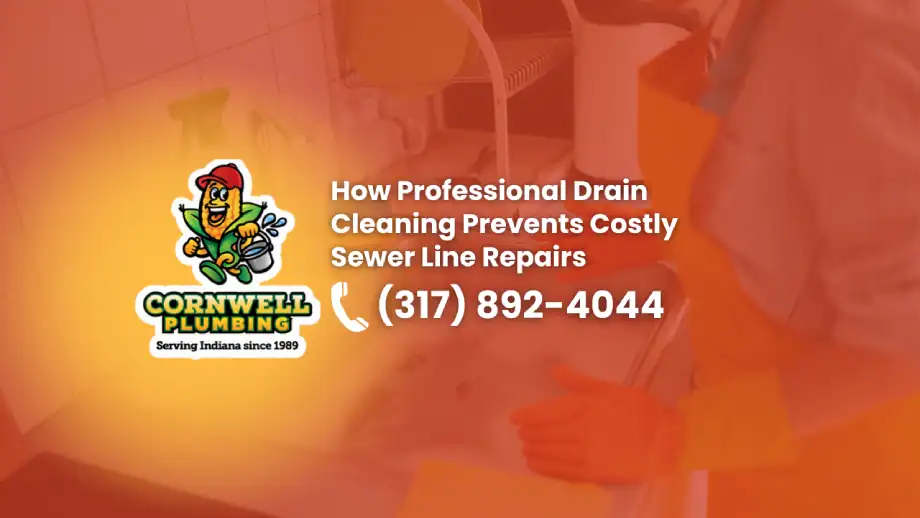 Drain cleaning services to prevent costly sewer line repairs by professional plumbers in Indiana. Call Cornwell Plumbing at 317-892-4044 for expert plumbing solutions.|Clogged drain repair being performed with a drain snake by a professional plumber for effective plumbing solutions.|Flexible drain snake being used by a plumber on a tiled floor, showcasing professional plumbing repair services.