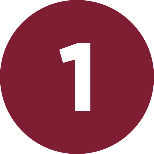 White number one centered in a maroon circle.