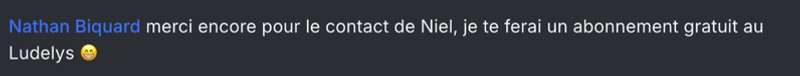 Message : merci encore pour le contact de Niel