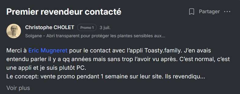 Post : premier revendeur grâce à un membre